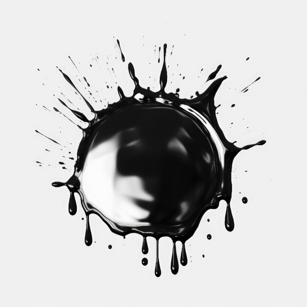 Photo drops of black paint isolated on white background ink splashes and blot closeup