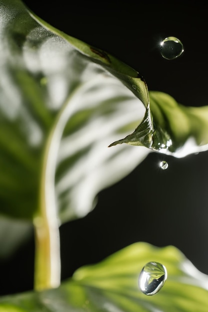 Drops drip on the leaves of domestic plants