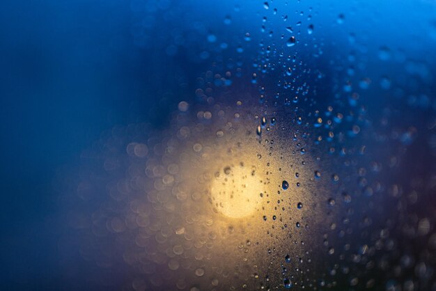 Drops on glass in the evening light