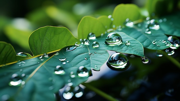 drops on green leaf