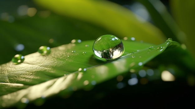 drops on green leaf