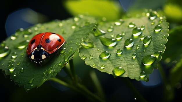 Drops of Morning Dew and Ladybug