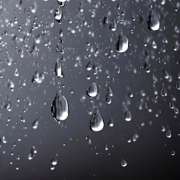 Drops of pure water rain isolated on dark gray background