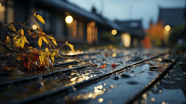 屋外での雨の滴