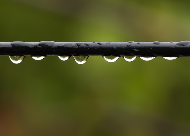 Drops of water on a cable close up