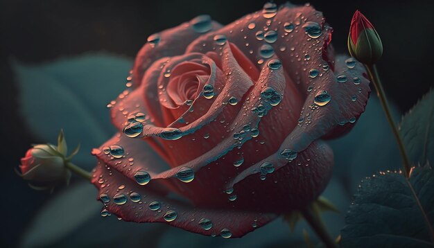 Drops of water drip on a rose Generative AI