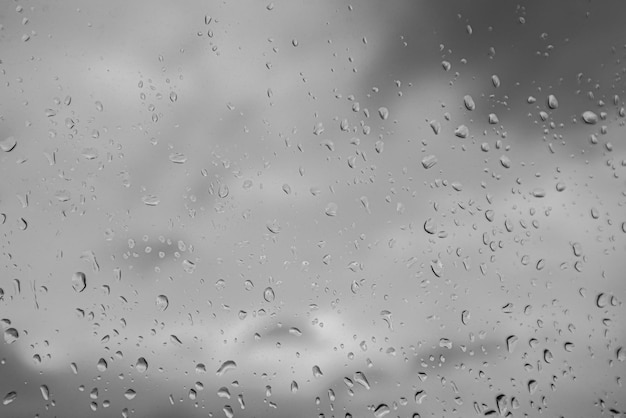 Drops of water on a gray glass background