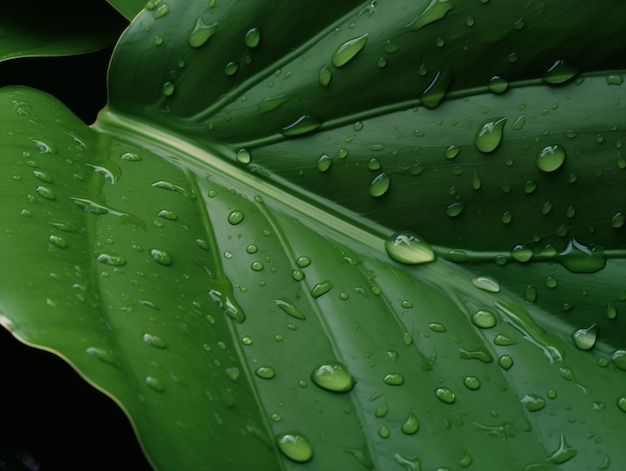 초록색 잎에 떨어지는 물방울은 ai에 의해 생성됩니다.