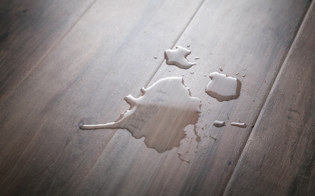 Drops of water on laminate floor.