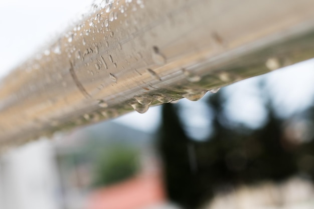 Drops of water on the metal surface