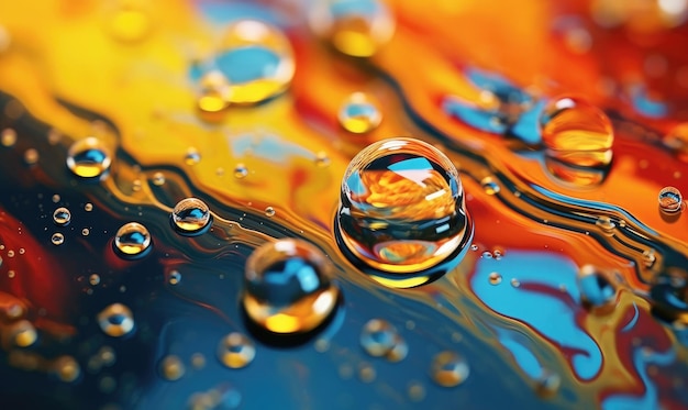 Drops of water on a multicolored surface Dew in the sunset wallpaper For banner postcard book illustration card Created with generative AI tools