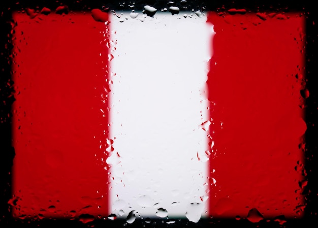 Капли воды на фоне флага Перу Малая глубина резкости Выборочный фокус Тонированный