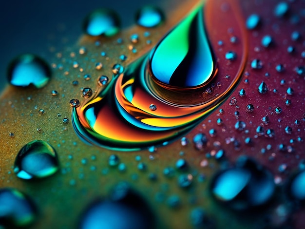 Drops of water scattered on a colorful ground