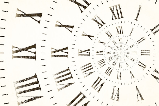 無限の時計スパイラルを持つドロステ効果の背景。時間と期限に関連する概念の抽象的なデザイン。