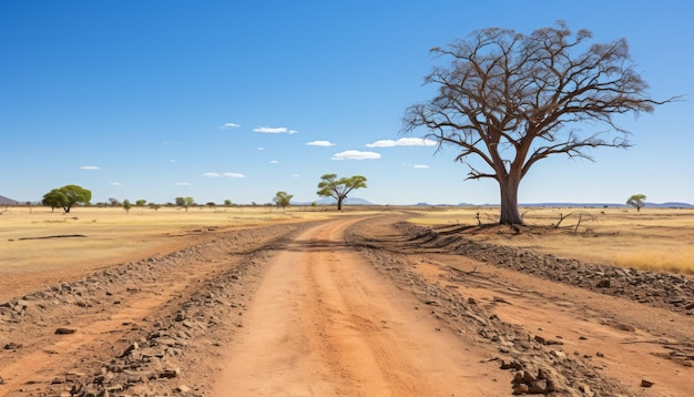 Photo drought and climate change metaphor cracked earth and lifeless trees in desolate landscape