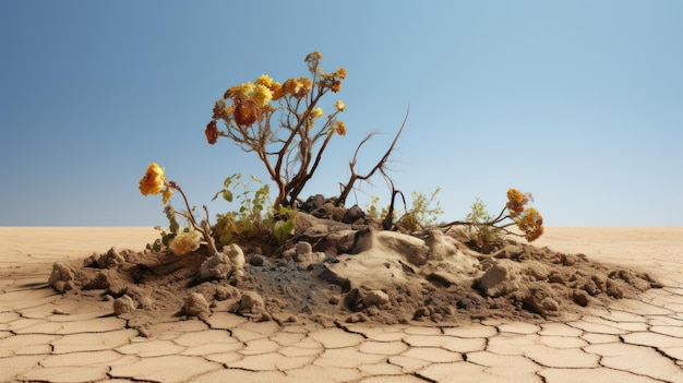 Foto la siccità ha fratturato la terra secca, gli alberi secchi e morti.