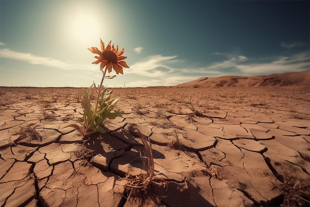 Drought land and a dying plant hot summer caused by El Nino