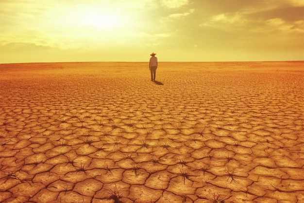 Foto terra secca e pianta morente estate calda causata da el nino