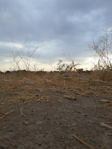 Photo drought place with beautiful cloudy sky