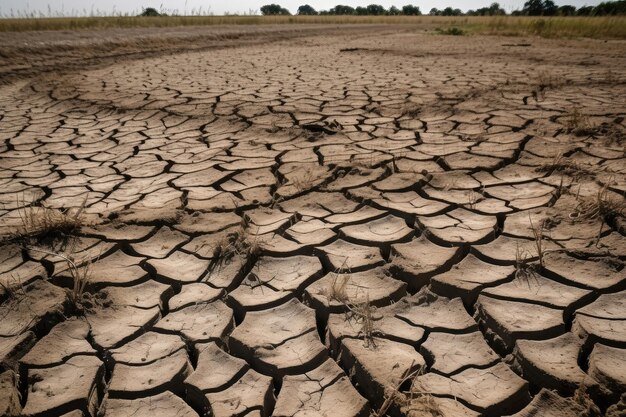 Droughtstricken field with cracked and dry soil created with generative ai