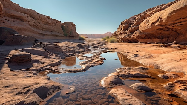 Photo droughtstricken landscape with dried up river generative ai