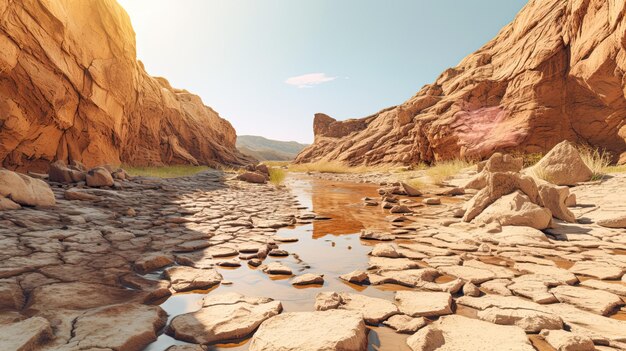 Photo droughtstricken landscape with dried up river generative ai