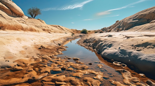 Droughtstricken landscape with dried up river Generative AI