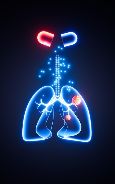 폐 질환의 약물 치료 폐 치료 폐암 3d 렌더링
