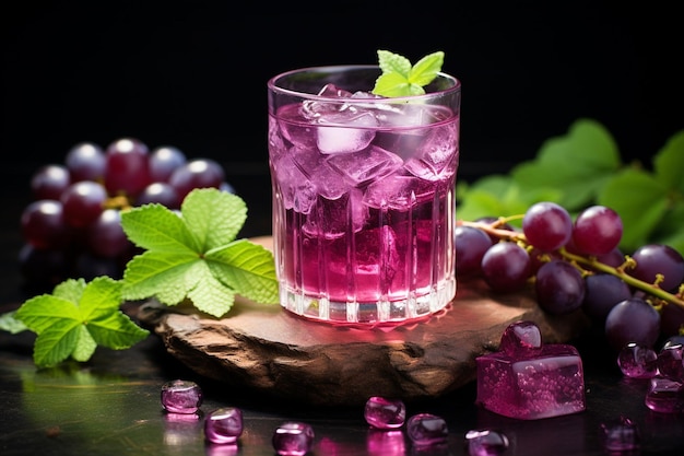 Druivenwater gegarneerd met druivenstukken