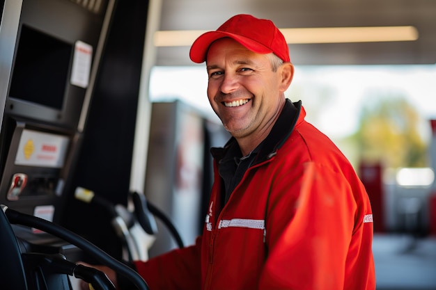 drukke tankstation ijverige medewerkers helpen klanten met het tanken van hun voertuigen Gegenereerd met AI