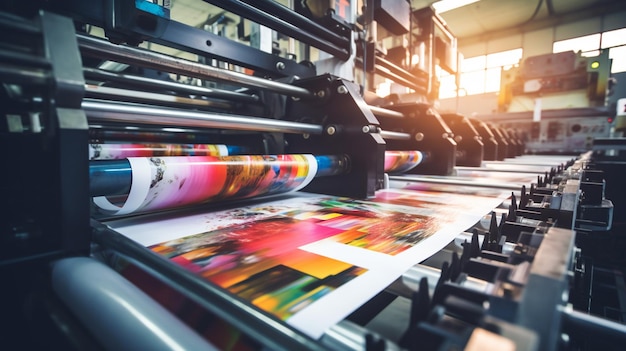 Foto drukpapiermachine in een moderne industriële fabriek