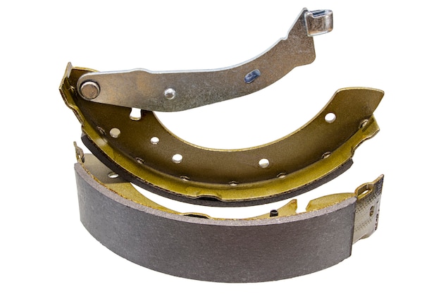 Drum brake pads on an isolated white background. Car brake system repair.