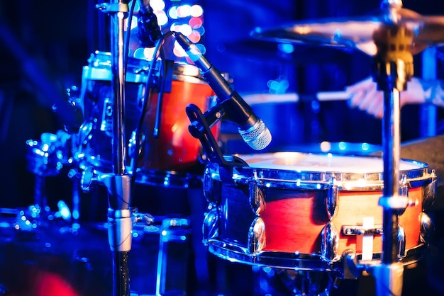 Drum kit on stage for live concert