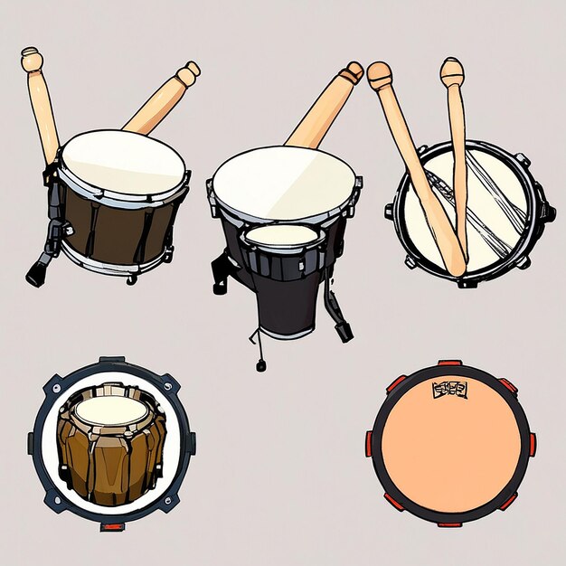 Photo drum set music cartoon vector icon illustration music instrument icon concept isolated premium vector flat cartoon style