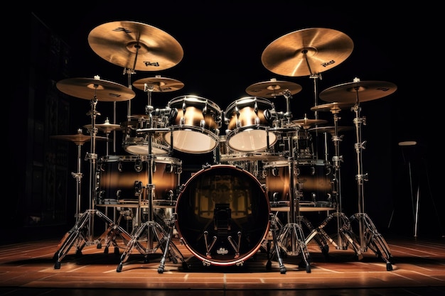 Foto set di tamburi strumento musicale su uno sfondo scuro