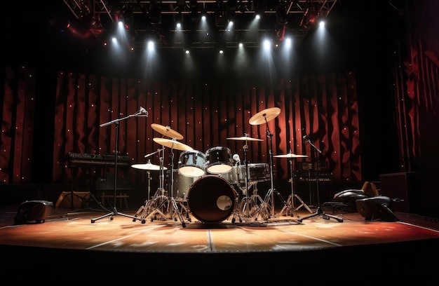 The drum set on the stage