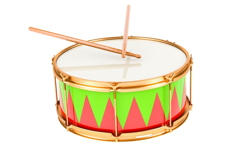 Photo drum with drumsticks marching drum 3d rendering