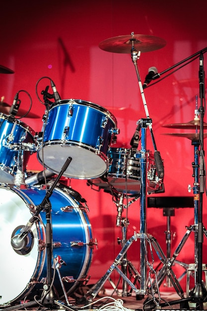 Drumkit in front of Blue Background