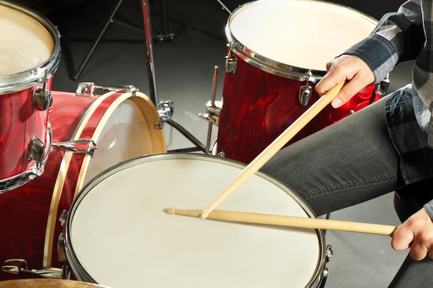 Drummer playing the drums closeup