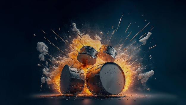 Drums exploderen met vuur en rook Generatieve AI