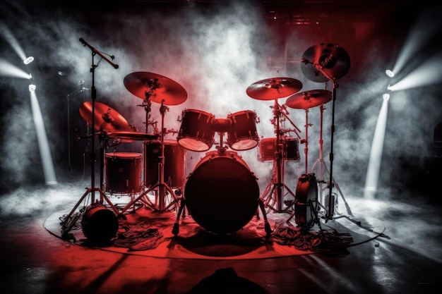 Drums in verlichte concertzaal Gemaakt met generatieve AI-technologie