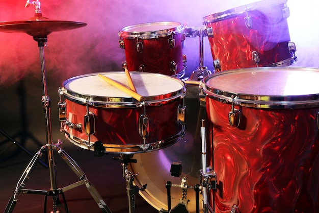 Drums set and sticks closeup