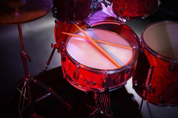 Drums set and sticks closeup