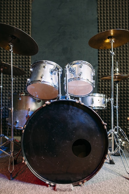 Drums on stage prepared for playing