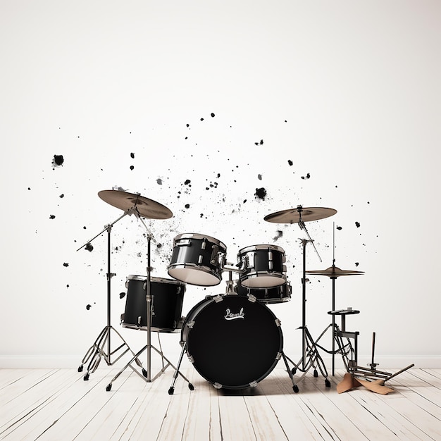 Photo drumset decoration on white wall