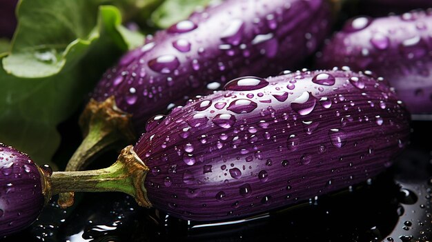 Druppels op verse aubergines