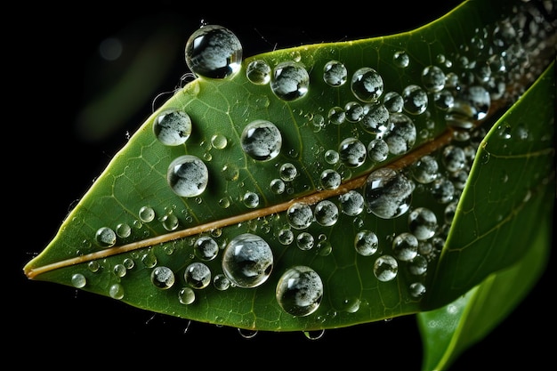 Druppels water op een groen blad Generatieve Ai