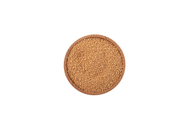 Dry active baking yeast in wooden bowl on white background  Dried Yeast Granules Design element