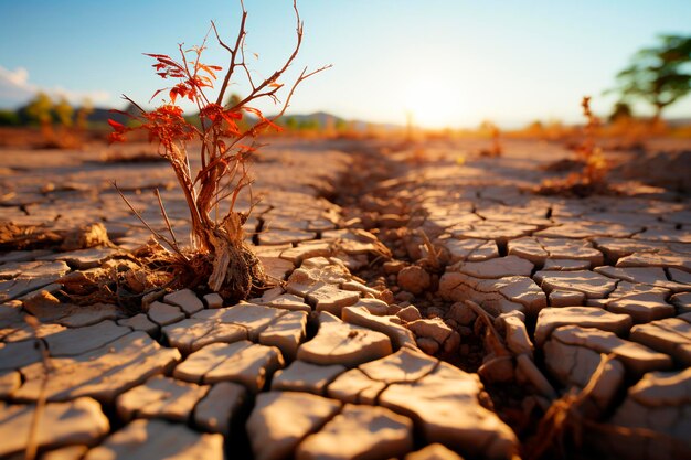 写真 砂漠の乾燥してひび割れた地面地球温暖化の概念生成 ai