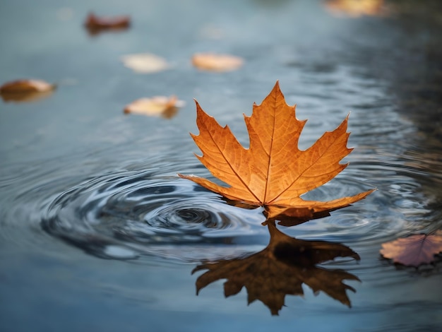 A Dry Autumn Leaf Floating Gracefully on Water